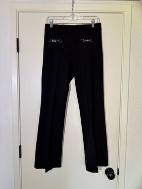 Cambio Black Wide-Leg Dress Pants with front Decorative buckle